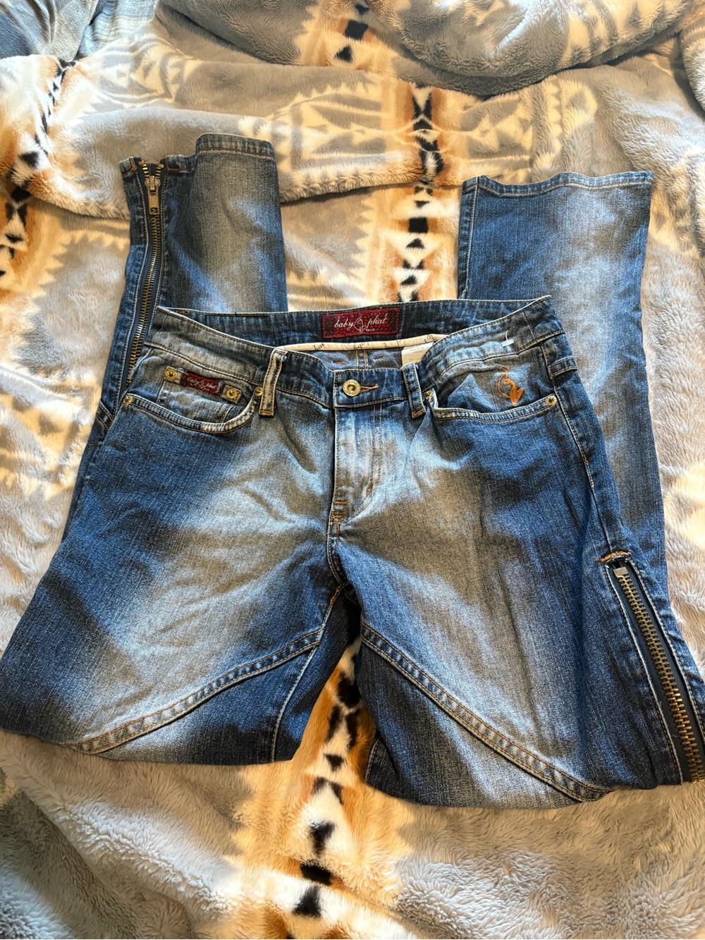 Baby Phat vintage Women's Blue Skinny Jeans with Side Zip Accents
